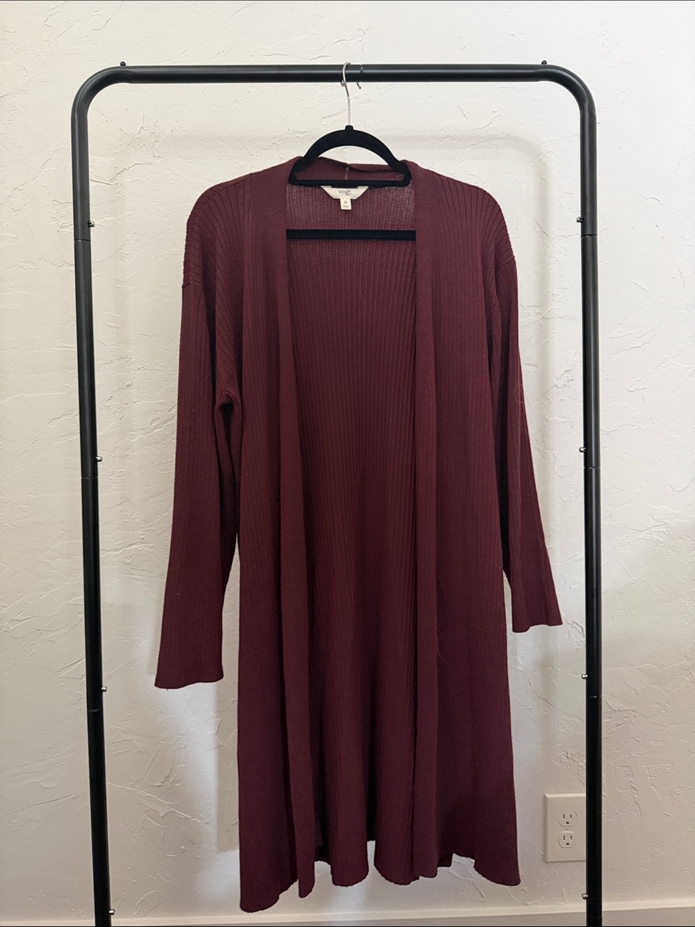 Long Ribbed Open Front Cardigan - Deep Wine (Terra & Sky)
